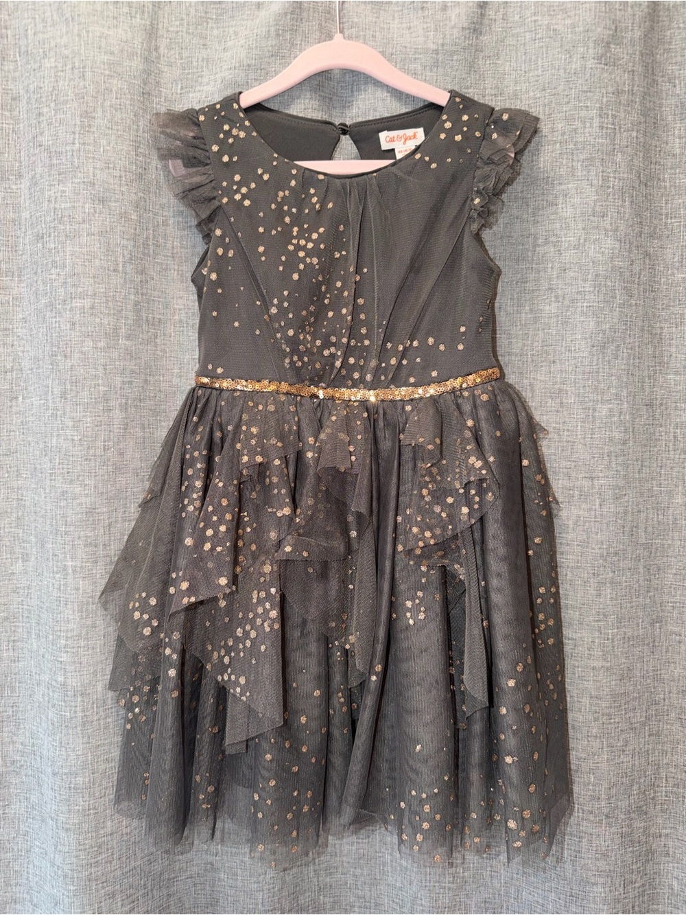 Cat & Jack Black and Gold Dot Tulle Party Dress XS (4/5)